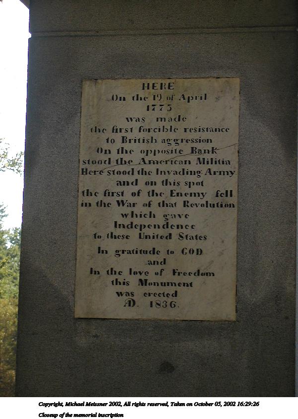 Closeup of the memorial inscription
