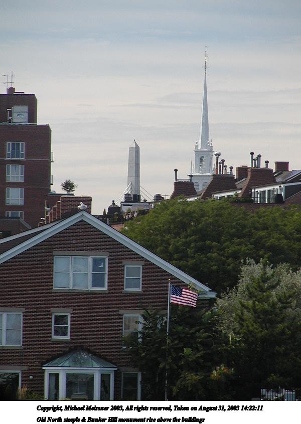 Old North steeple & Bunker Hill monument rise above the buildings