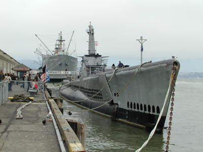 World War II submarine and ship
