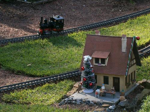 Model railroad with Christmas decorations