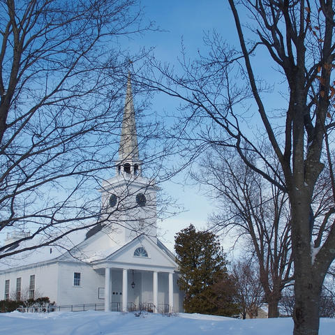 Harvard Unitarian church in winter