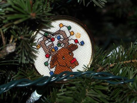 Counted cross stich reindeer that Liz did