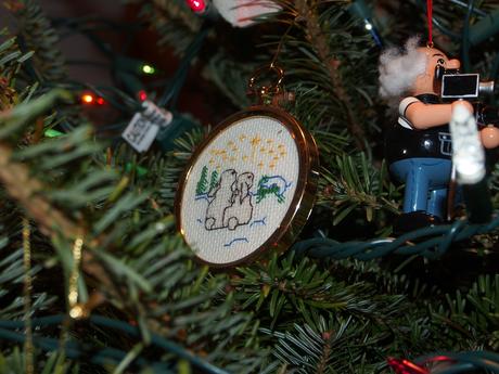 Counted cross stich bunny ornament that Liz did