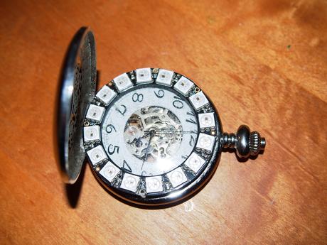 Adafruit 16 led neopixel ring on a pocket watch
