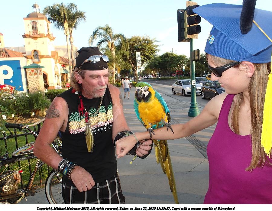 Capri with a macaw outside of Disneyland