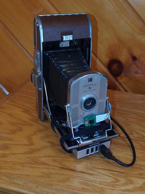 Polaroid model 95A + Raspberry Pi camera, front view