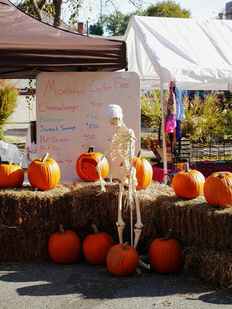Skeleton and pumpkins