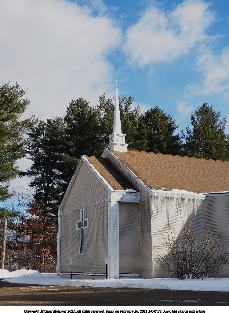 Ayer, MA church with icicles
