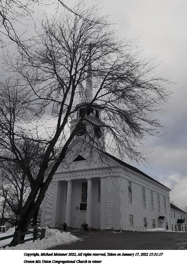Groton MA Union Congregational Church in winter
