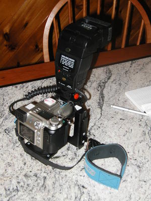 Promaster 5750DX flash on camera, rear view