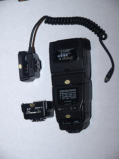 Promaster 5750DX flash, E-1 adaptor, ST adaptor, and 5 pin adaptor
