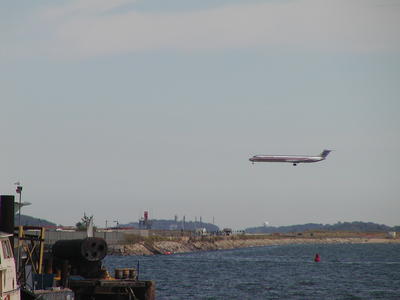 Plane landing at Logan airport