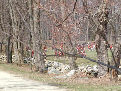 The British regulars advance guard tries to flush out the colonists