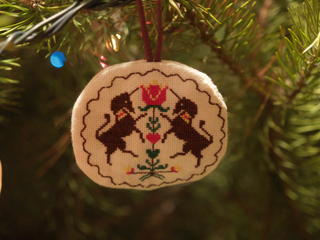 Counted cross stich Christmas ornament Liz made