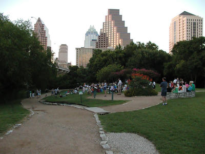 People waiting for the arrival of the bats