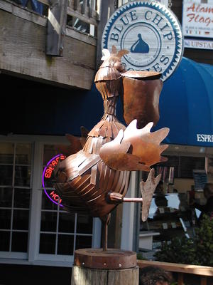Metal chicken statue