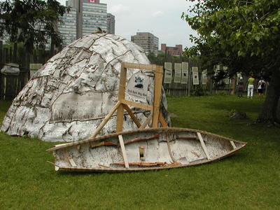 Birchbark wigwam and canoe at the Ottawa Aboriginal Museum