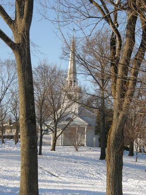 Harvard Unitarian church in winter