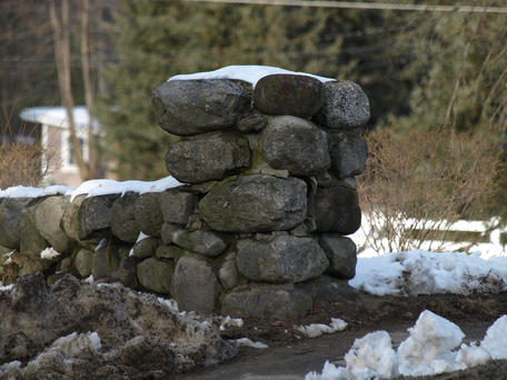 Stone wall in winter