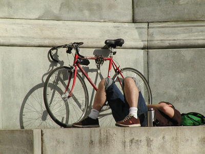Sleeping by the statue