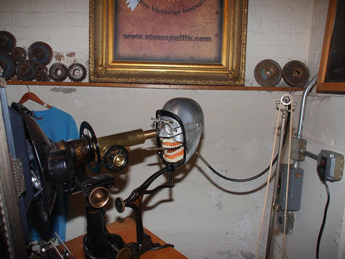 Head on the steampunk computer