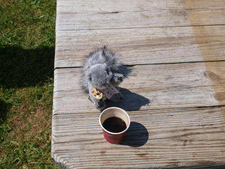 Livinia drinks some espresso