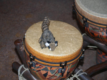 Racky plays the drums