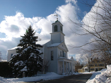 Harvard UCC church in the snow