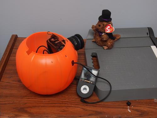 Pumpkin camera with Yongnuo viewer and shutter release #2