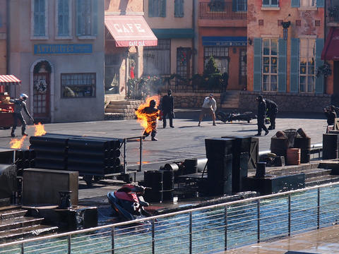 Stuntman in a fire suit