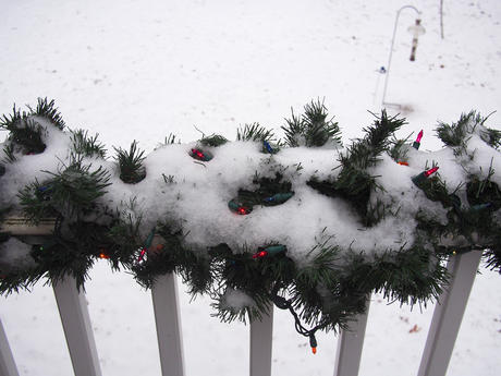 Snow and Christmas lights