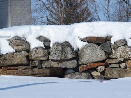 Stone wall in winter