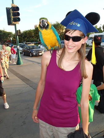 Capri with a macaw outside of Disneyland #4