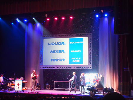 Wheel of mixed drinks (bourbon, brandy, and pickle juice)