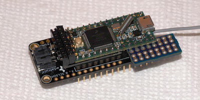 Teensy 3.2, FrankB shield, plus Feather adapter shield