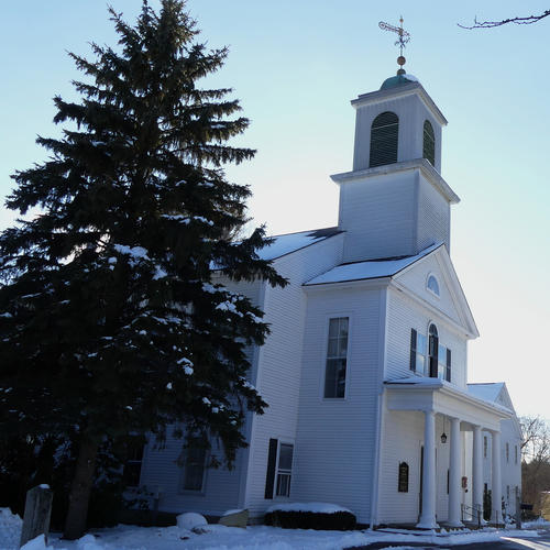 Harvard UCC church in winter