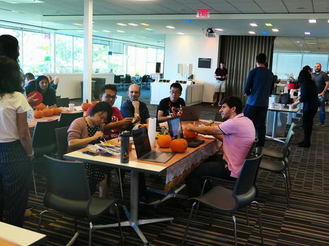 Decorating the pumpkins