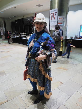 Costumed patron (and pig)