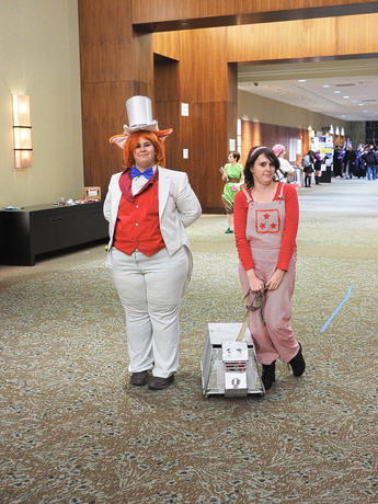 Costumed patrons (plus K-9)