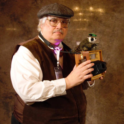 Arisia photo booth picture of me with my steampunk camera