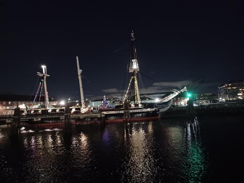 USS Constitution with Christmas lights #3
