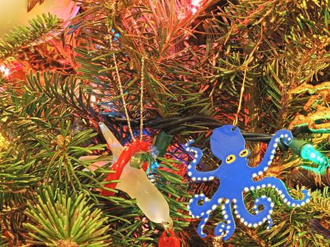 Dolphin and octopus ornaments