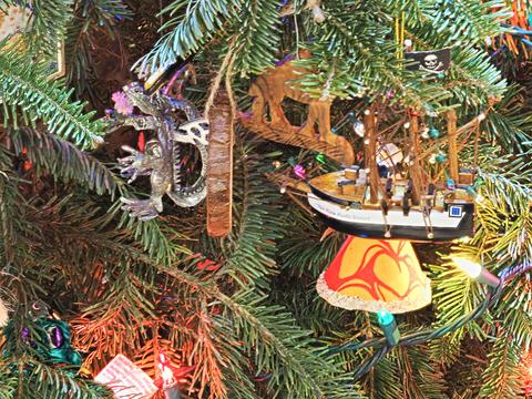 Dragon and pirate ship ornaments