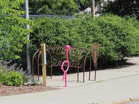 Flamingo and tiger sculptures