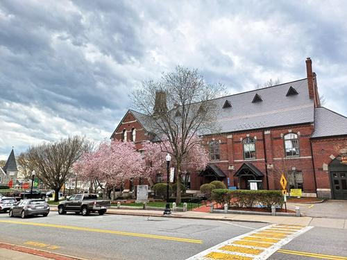 Ayer town hall in spring