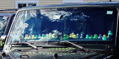 A jeep all ducked up